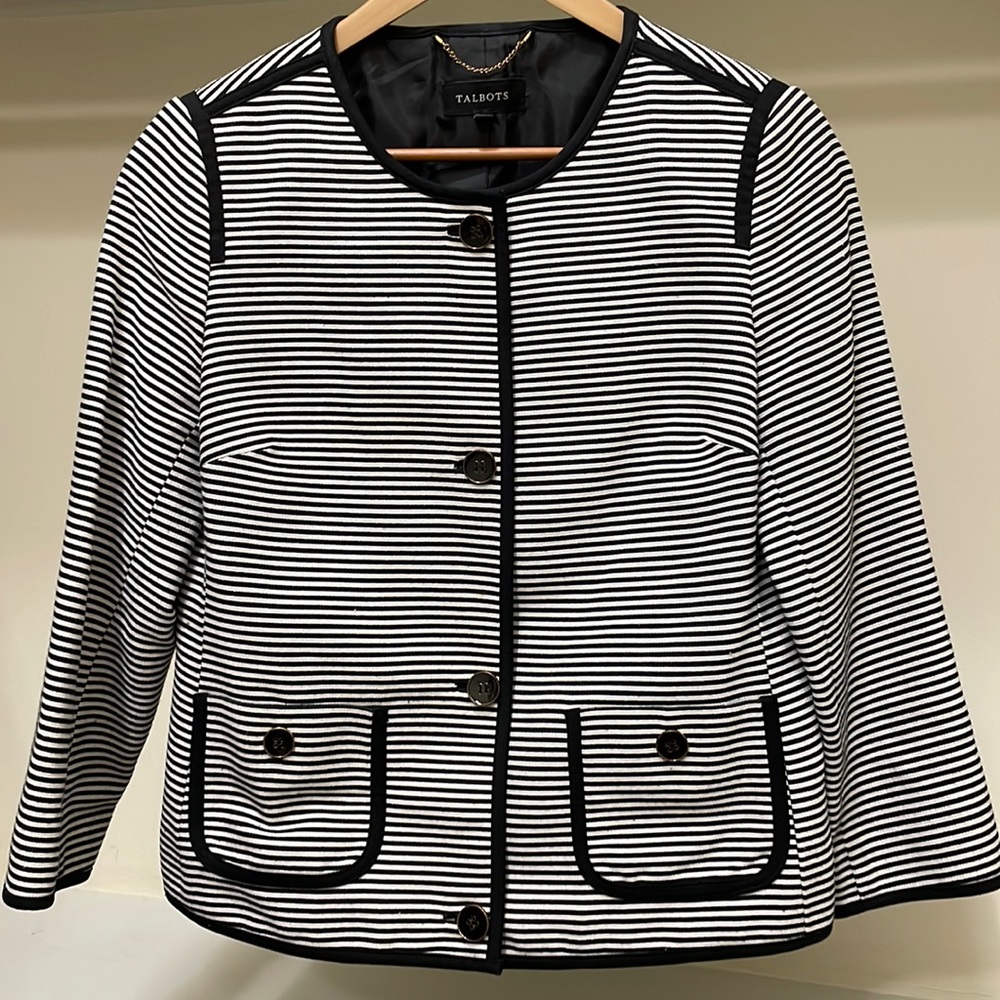 Talbots black and white striped blazer